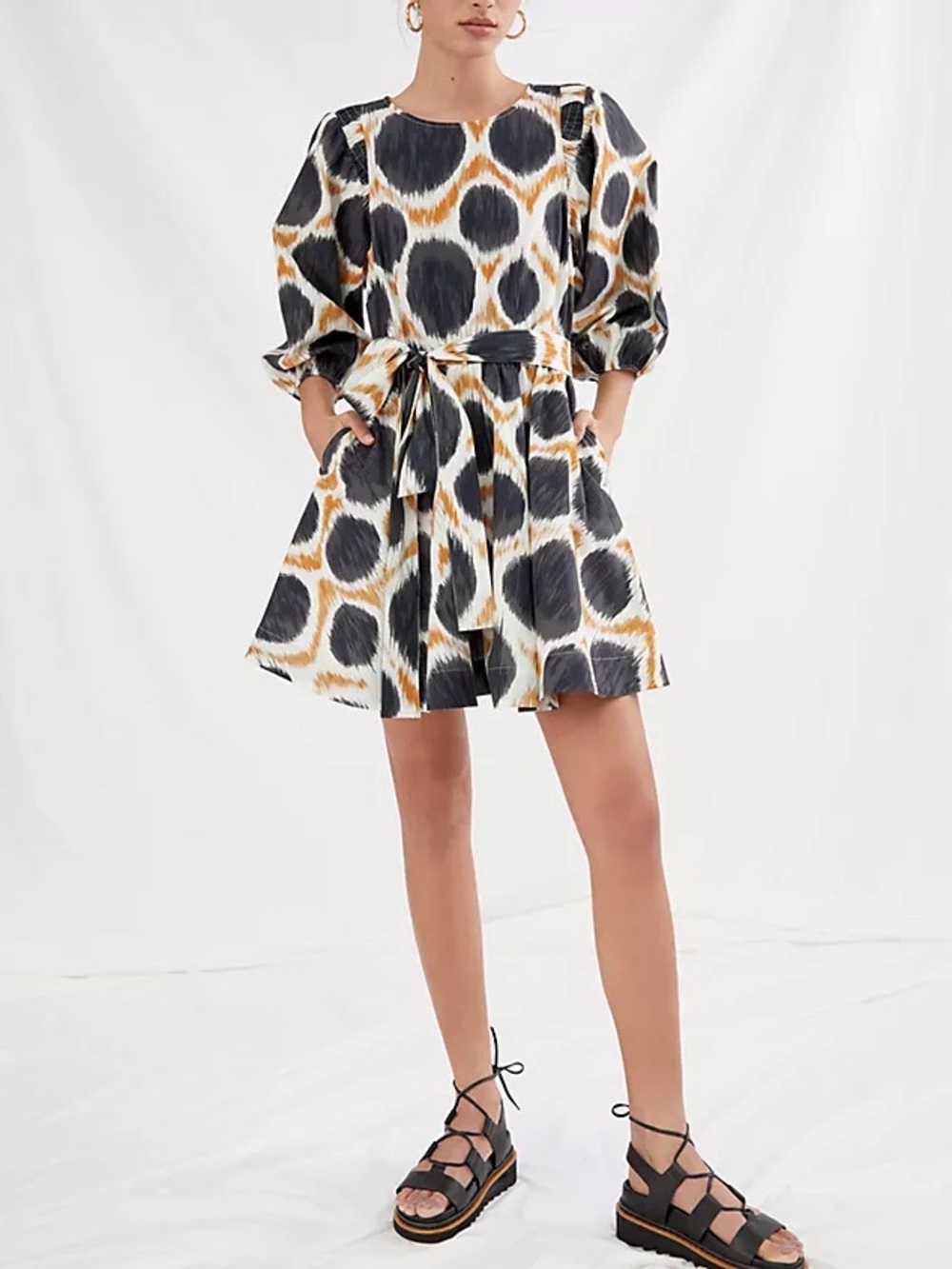 Anthropologie Maeve Fit & Flare Puff Sleeve Dress Size Large